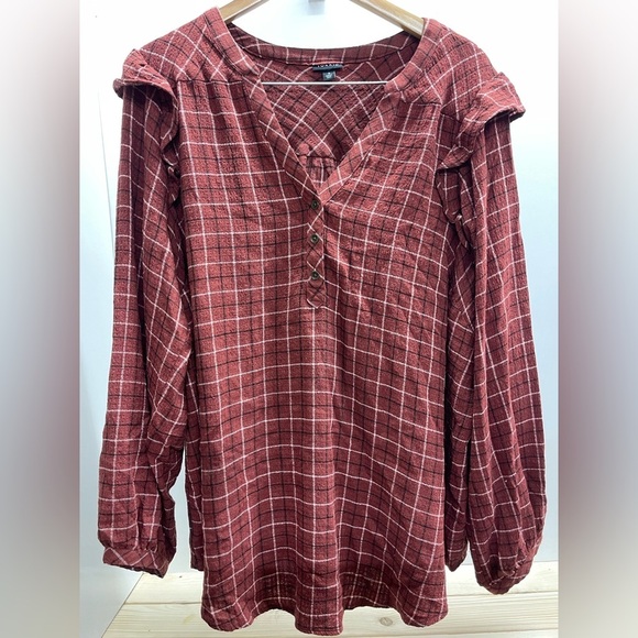 torrid Tops - Torrid Red Plaid V-Neck Blouse
